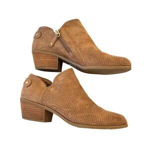 Dr. Scholls Tan Perforated Low Heel Booties/Ankle Boots EUC Sz 7 Cushioned Sole